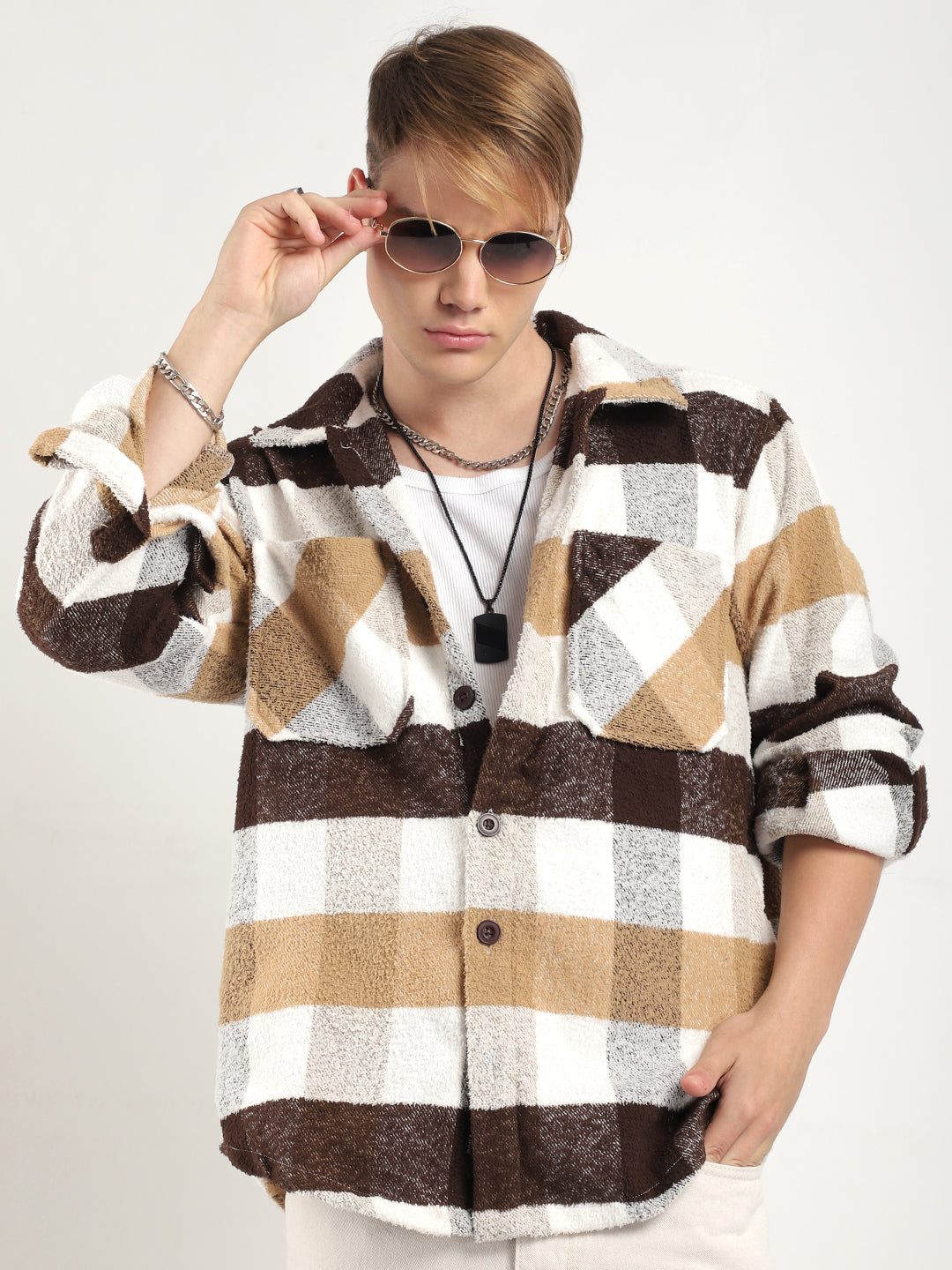 Men Check Shacket