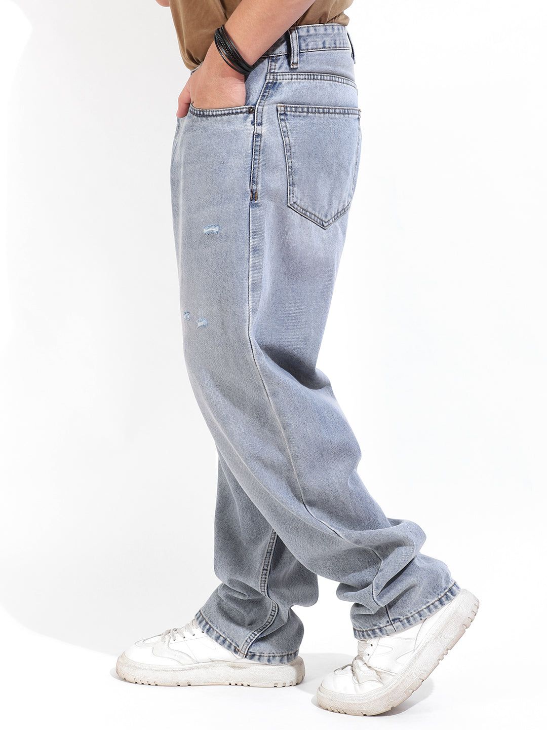 Ice Blue Baggy Fit Denim Jeans