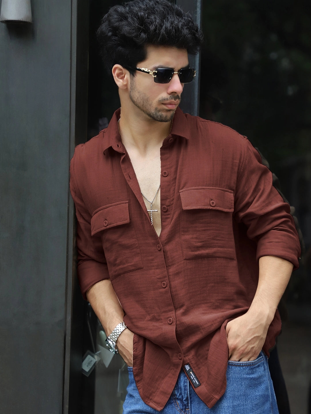 Vero Vibe Lucas Double Clothe Rust Shirt