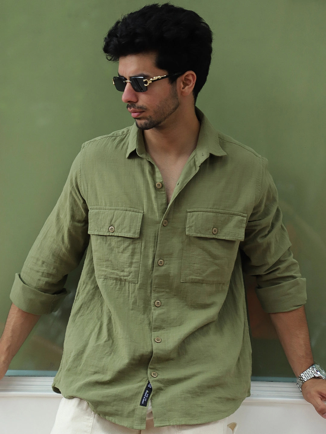 Vero Vibe Lucas Double Clothe Moss Green Shirt