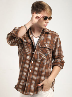 Street Wear Brown & Off White Check Full Sleeve Shirt