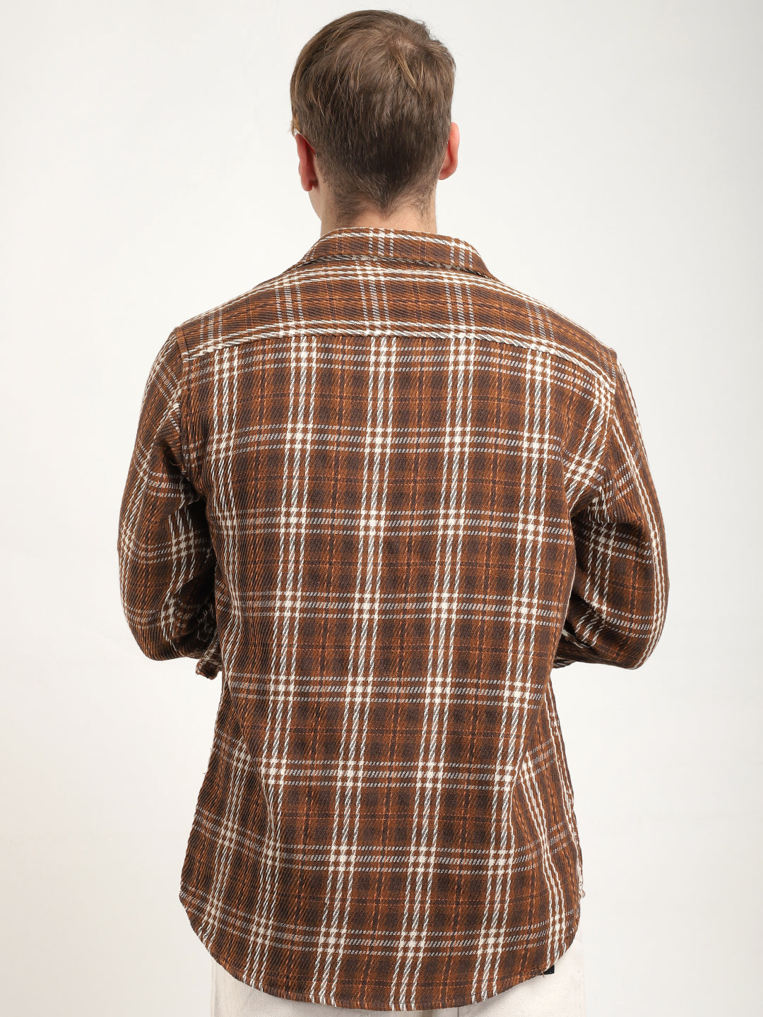 Street Wear Brown & Off White Check Full Sleeve Shirt