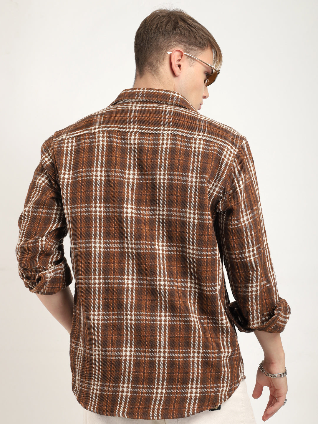 Street Wear Brown & Off White Check Full Sleeve Shirt