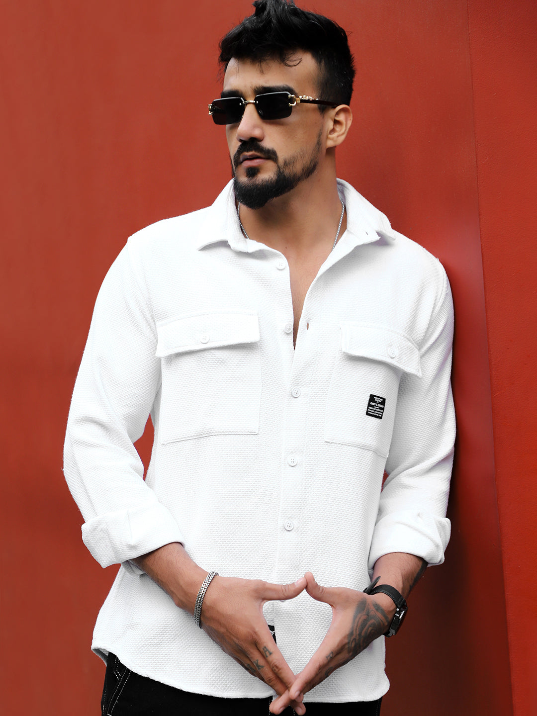 Tuscan White Texture Full Sleeve Shirt