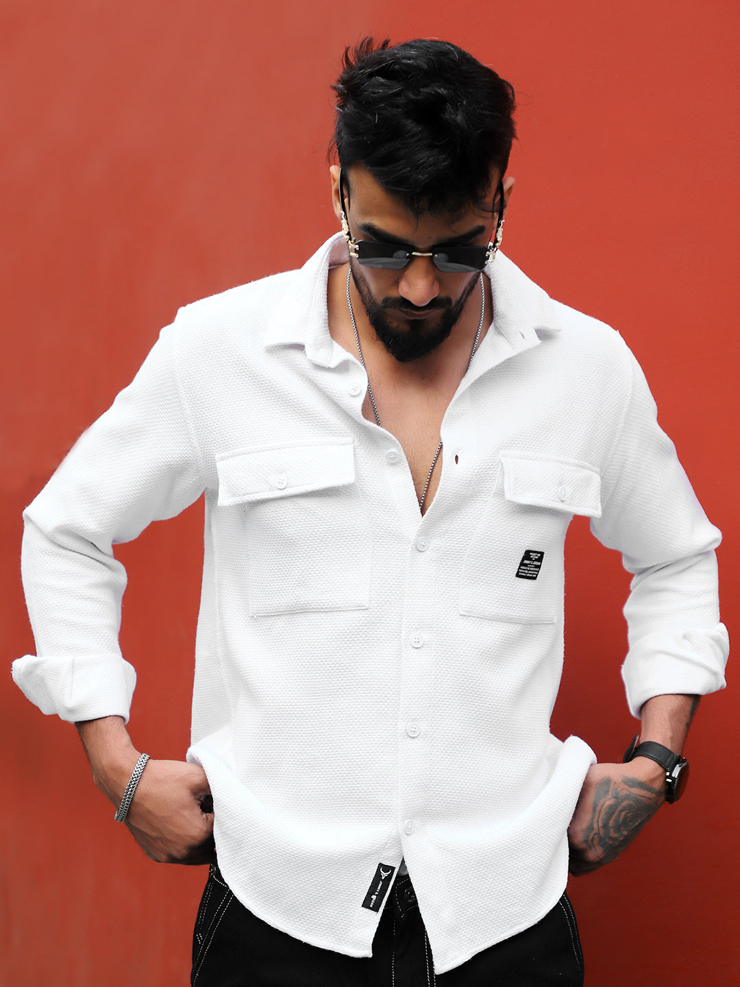 Tuscan White Texture Full Sleeve Shirt