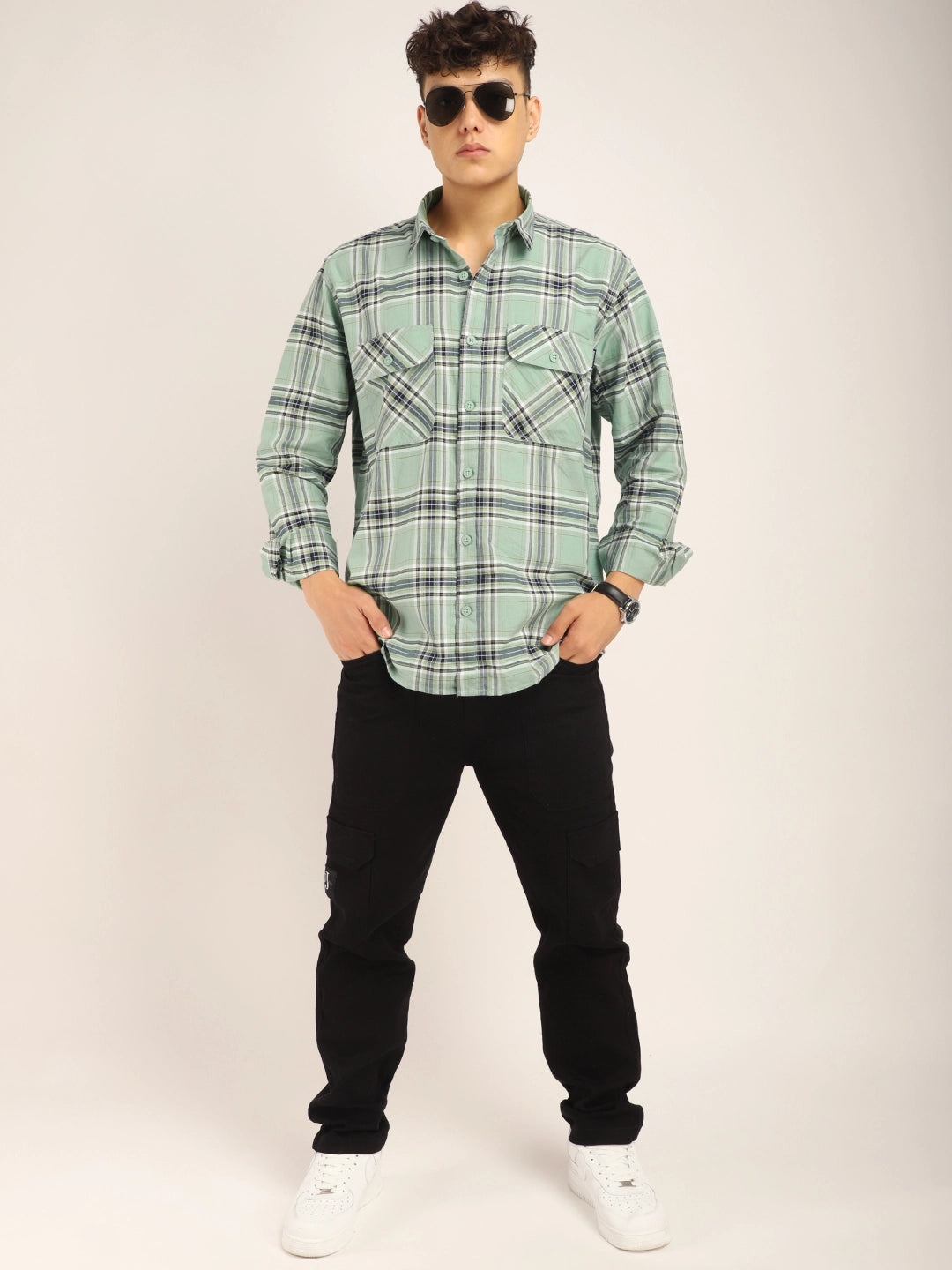 Checksque Sea Green Full Sleeve Check Shirt