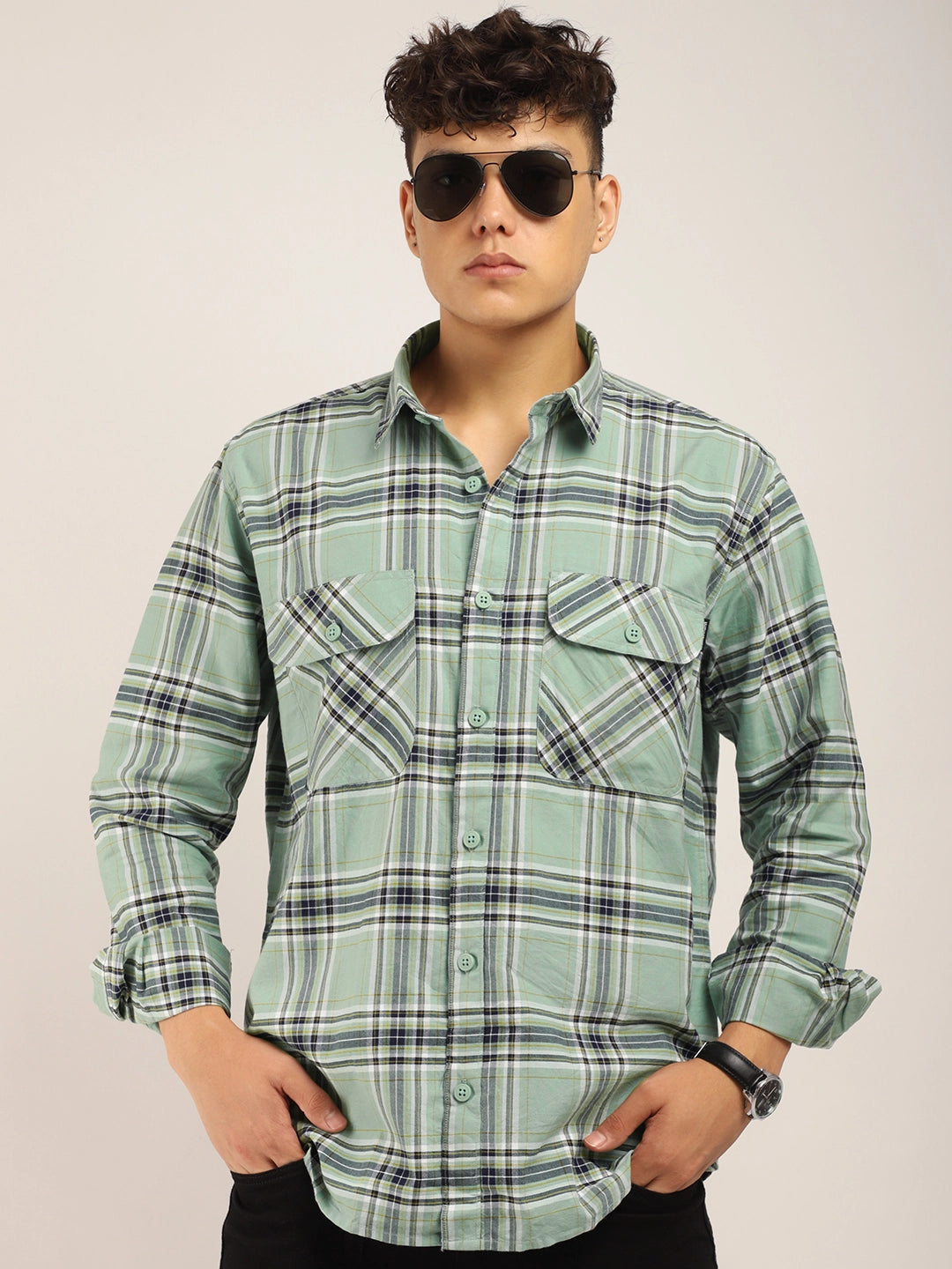 Checksque Sea Green Full Sleeve Check Shirt