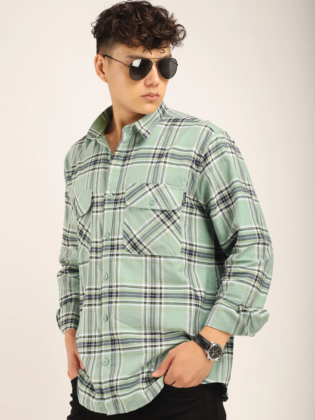 Checksque Sea Green Full Sleeve Check Shirt