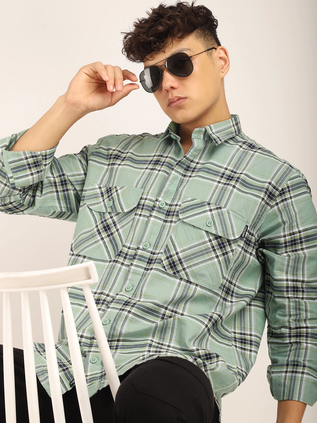 Checksque Sea Green Full Sleeve Check Shirt