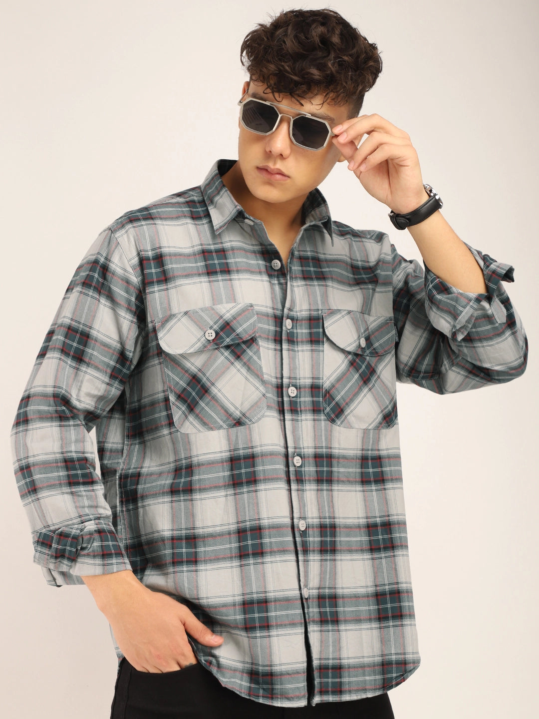 Checksque Light Grey Full Sleeve Check Shirt