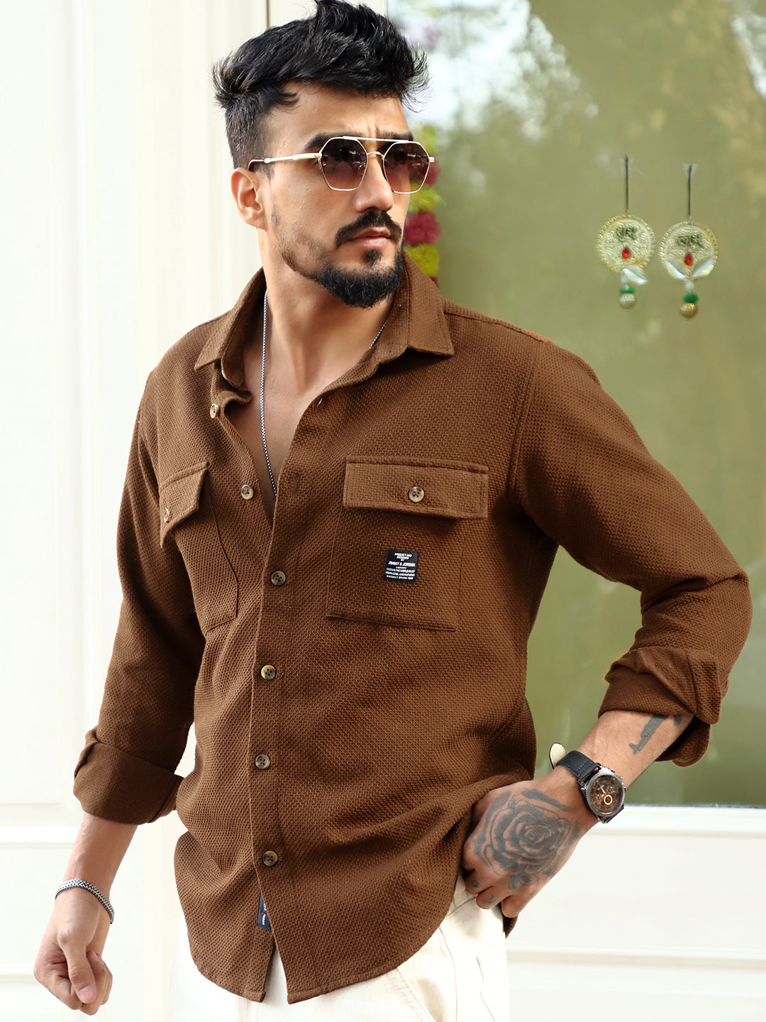 Tuscan Brown Texture Full Sleeve Shirt
