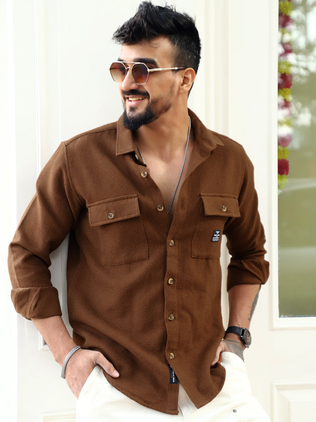 Tuscan Brown Texture Full Sleeve Shirt