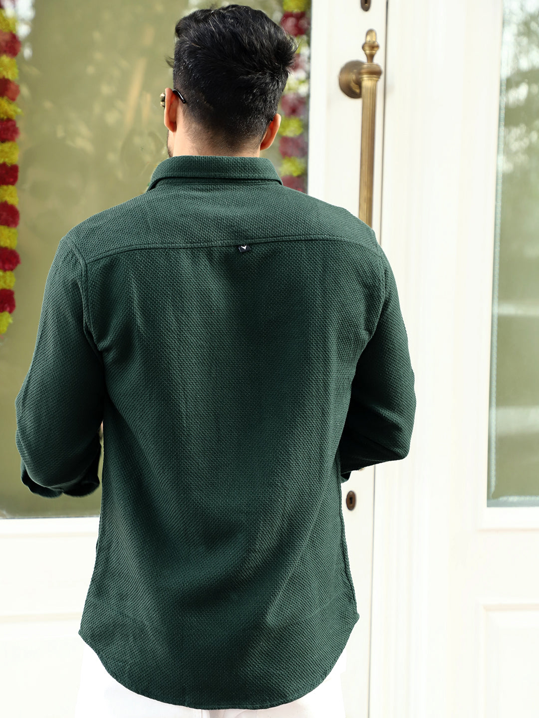 Tuscan Dark Green Texture Full Sleeve Shirt