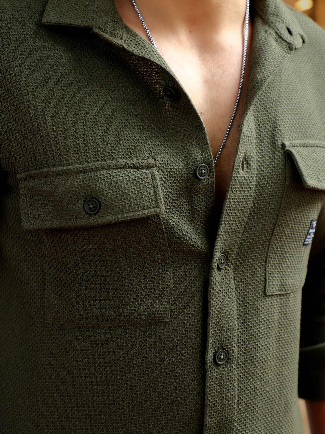 Tuscan Olive Texture Full Sleeve Shirt