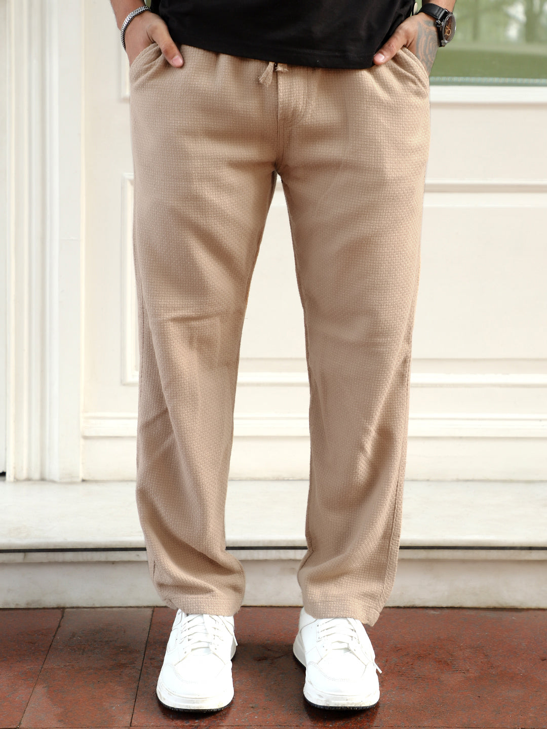 Aurelian Beige Baggy Fit Texture Trouser