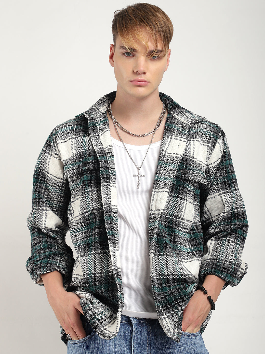 Shop denim and check shirt Factory Sale