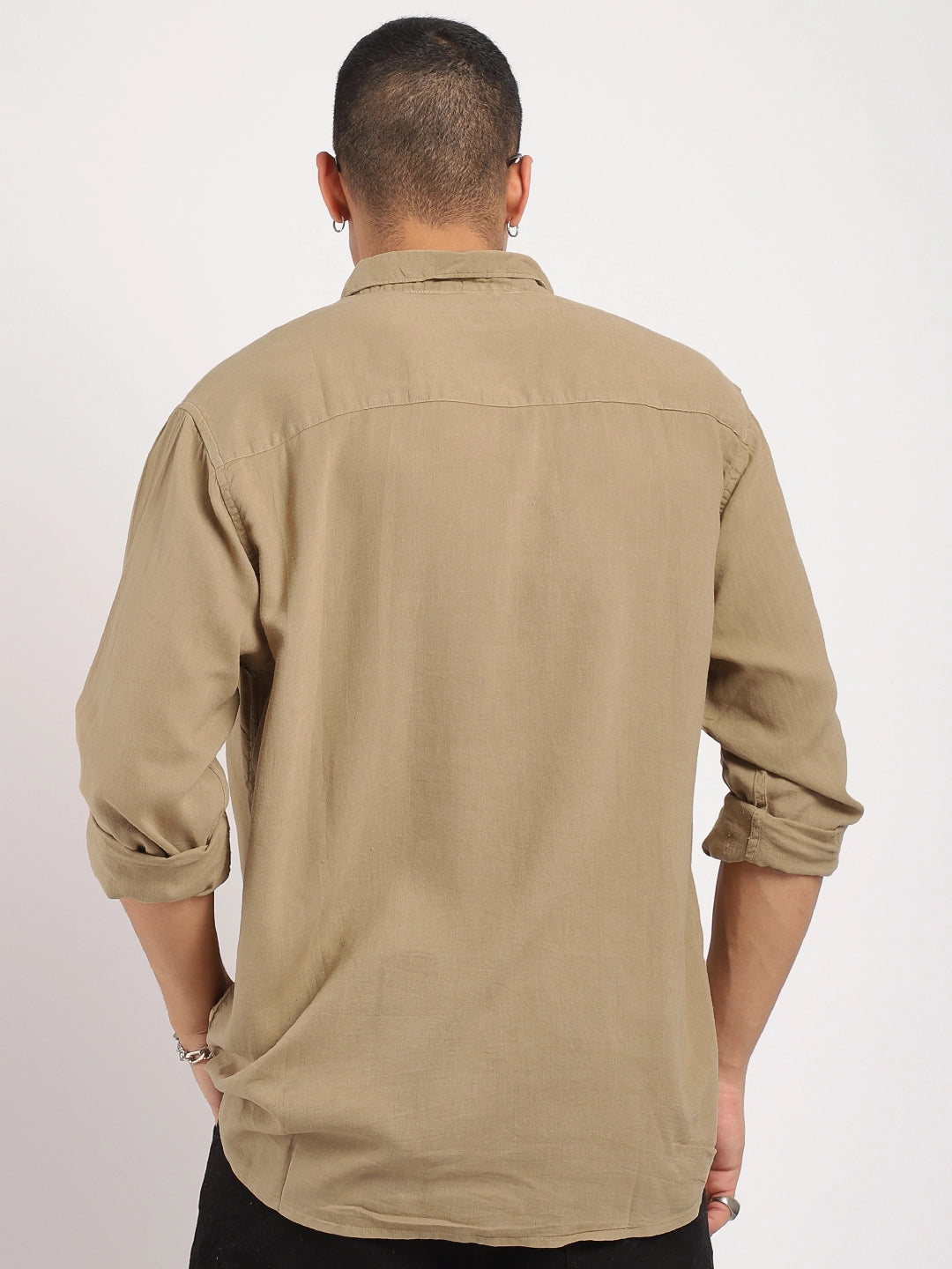 Luxe Lineage Organic Linen Khaki Full Sleeve Shirt