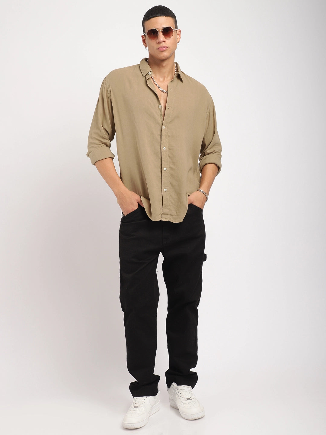 Luxe Lineage Organic Linen Khaki Full Sleeve Shirt