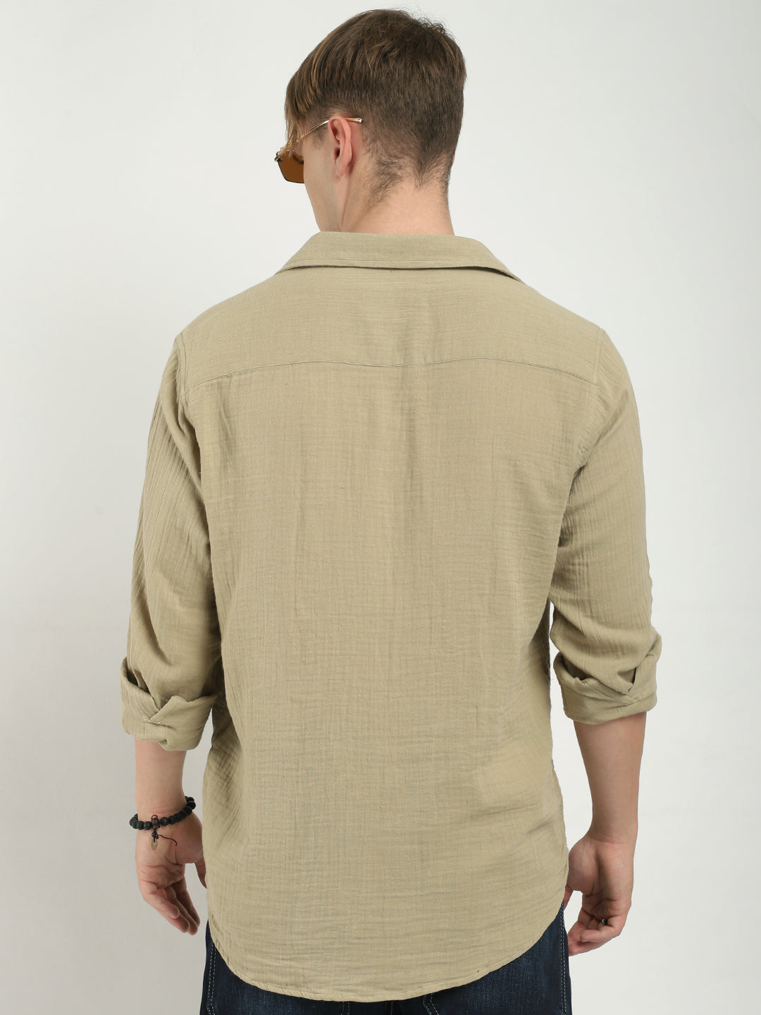 Eton Drift Double Clothe Khaki Full Sleeve Shirt