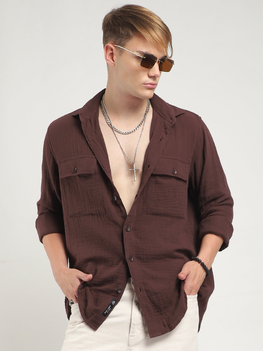 Vero Vibe Lucas Double Clothe Brown Shirt