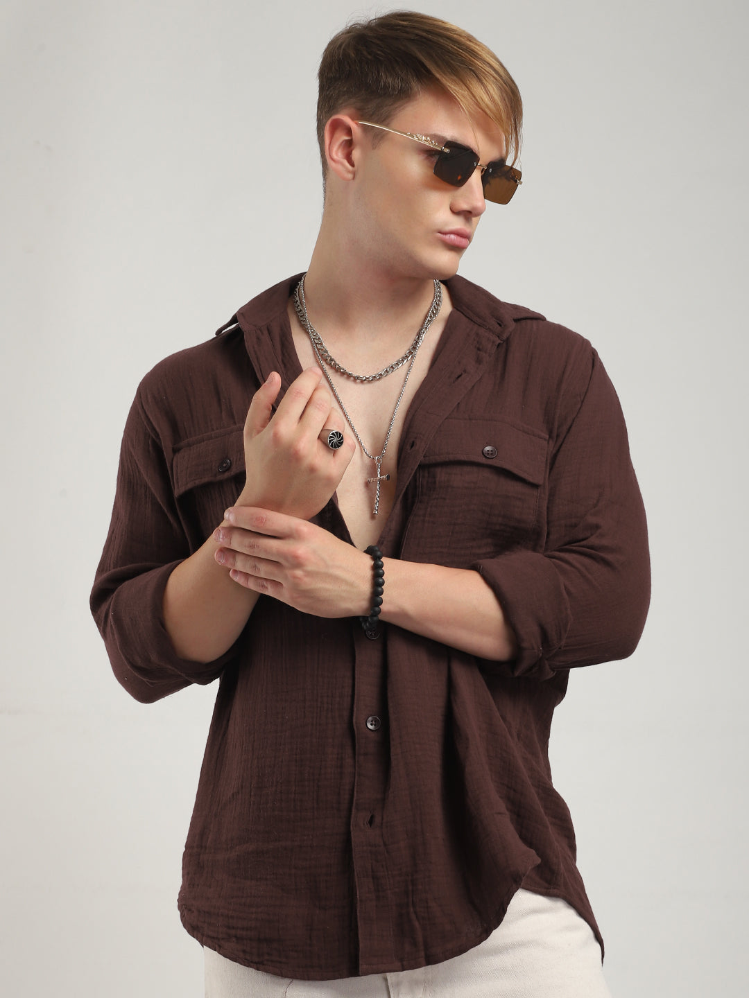 Vero Vibe Lucas Double Clothe Brown Shirt