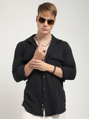 Eton Drift Double Clothe Black Full Sleeve Shirt