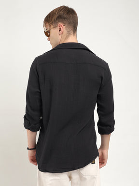 Eton Drift Double Clothe Black Full Sleeve Shirt