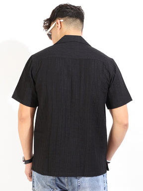 Crotchet Black Half Sleeve Shirt