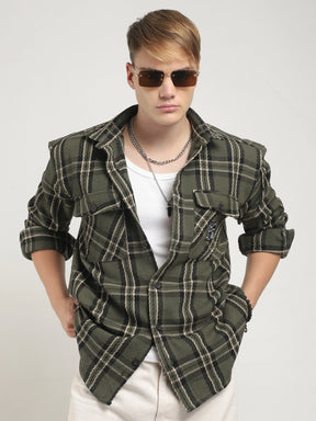 Olive Check Shirt Men