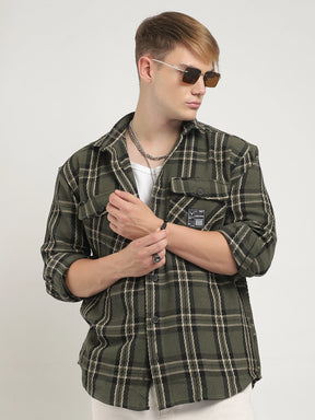 Olive Check Shirt Men