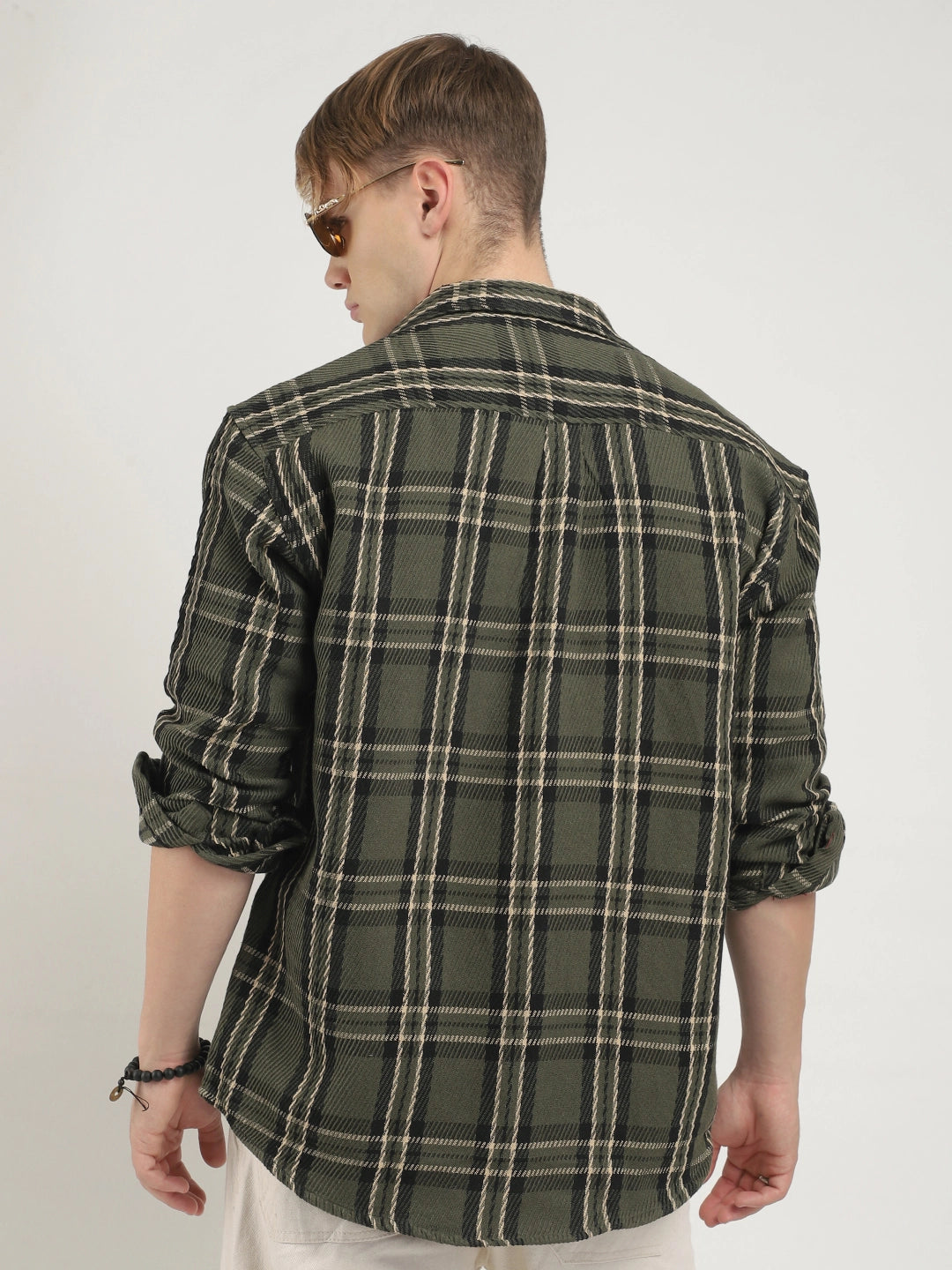 Olive Check Shirt Men