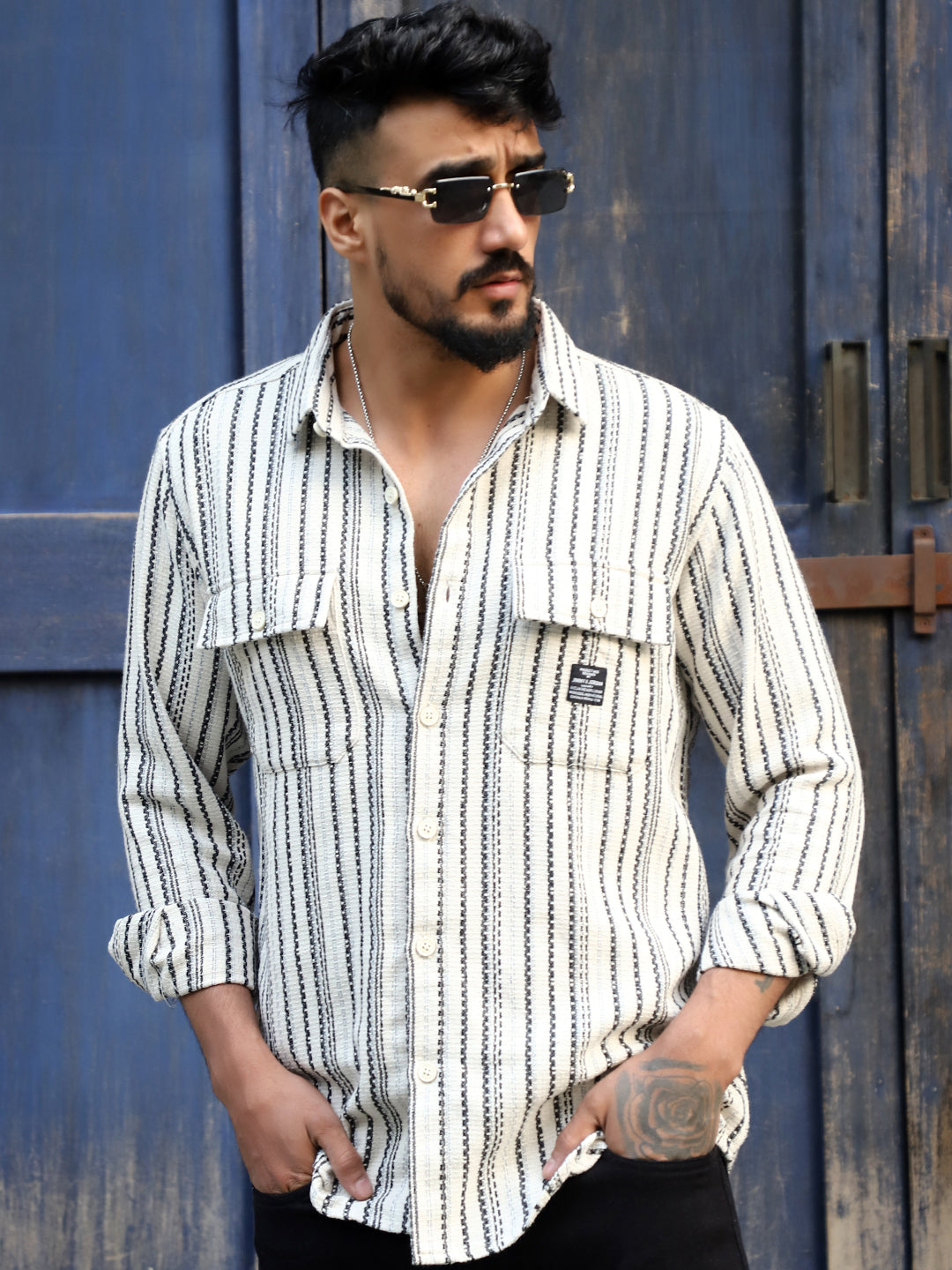 Maui Wave White Stripe Full Sleeve Shirt