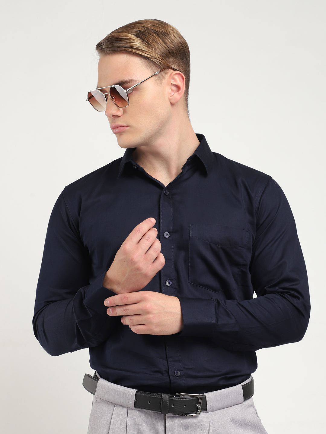 Streetwise Navy Satin Plain Shirt