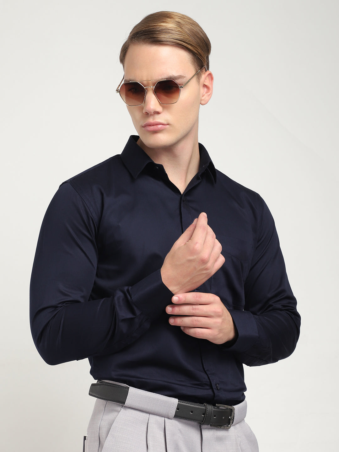 Streetwise Navy Satin Plain Shirt