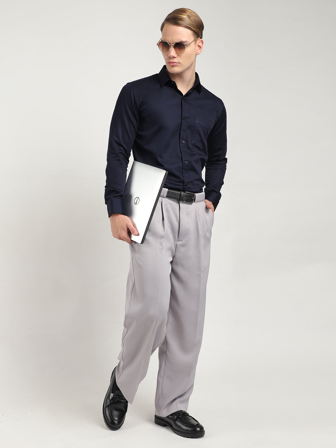 Streetwise Navy Satin Plain Shirt