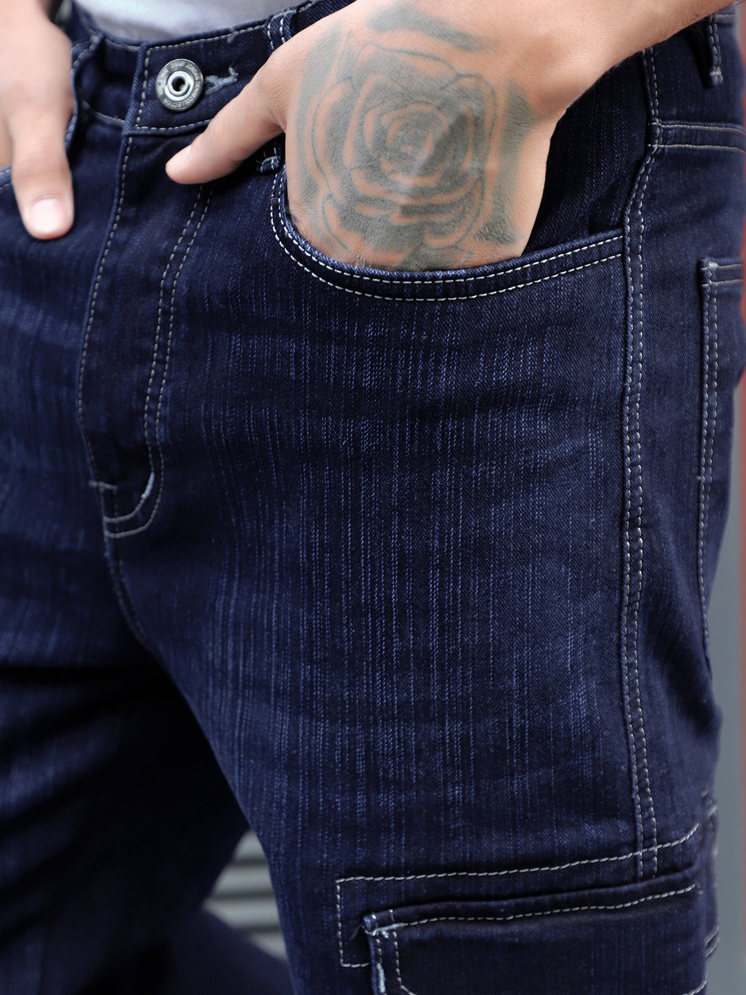 Caventor Night Blue Baggy Fit Denim Cargo