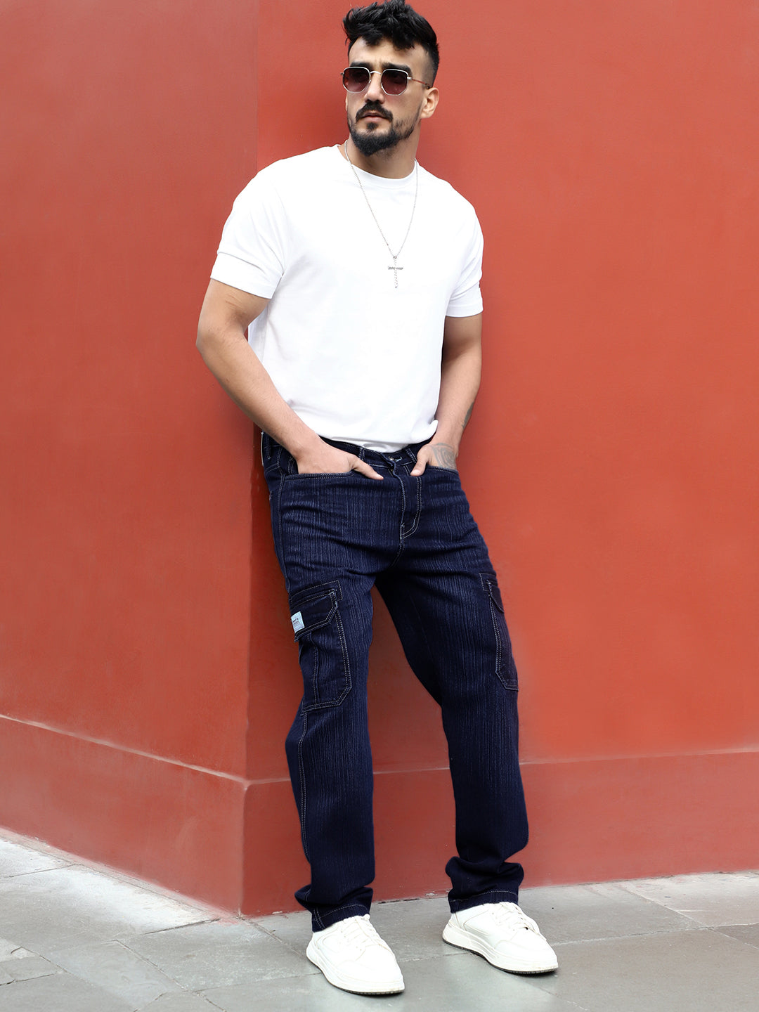 Caventor Night Blue Baggy Fit Denim Cargo