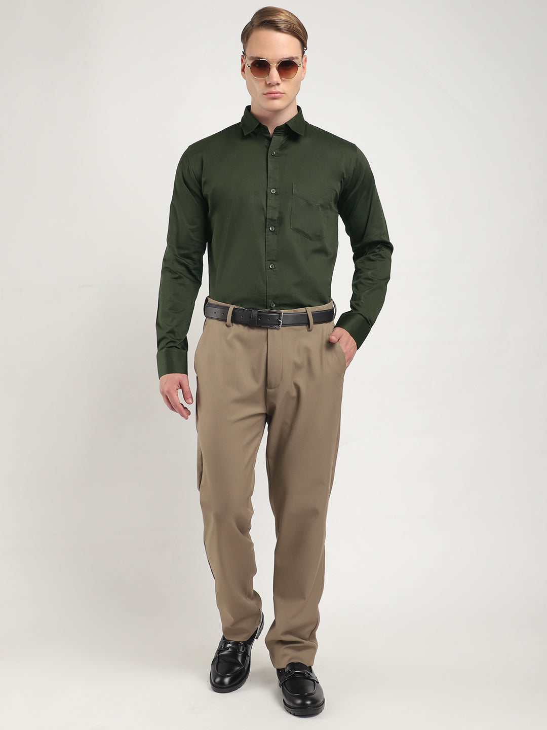 Dark Green Satin Plain Shirt