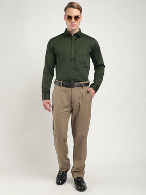 Streetwise Dark Green Satin Plain Shirt