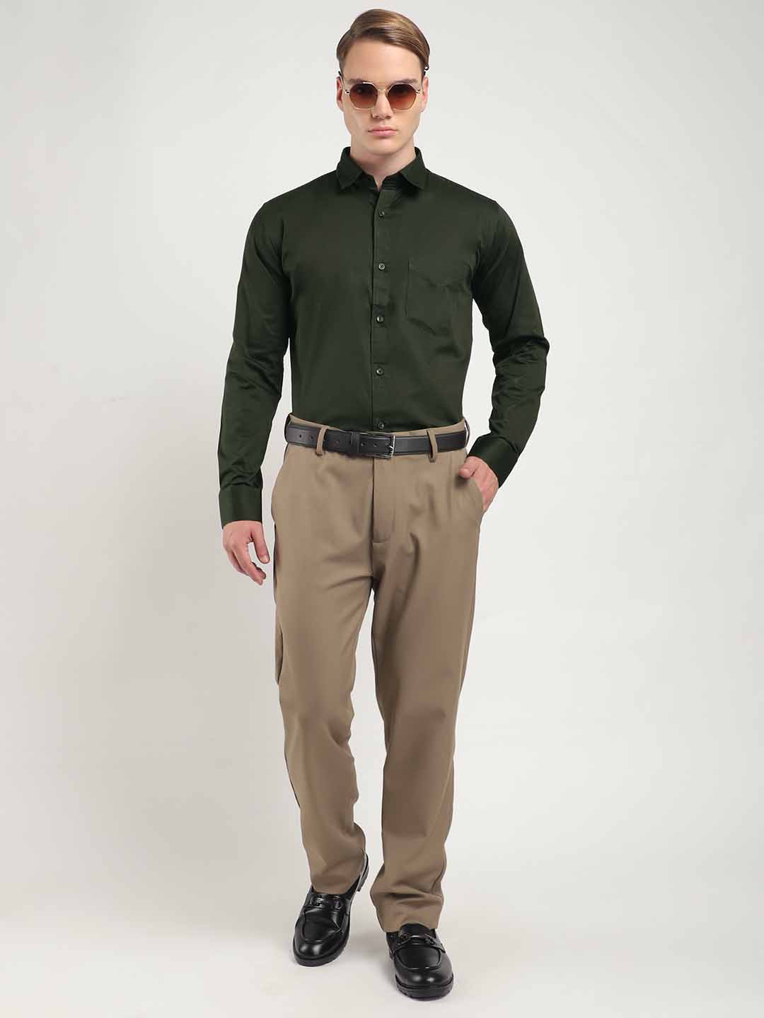 Olive Satin Plain Shirt