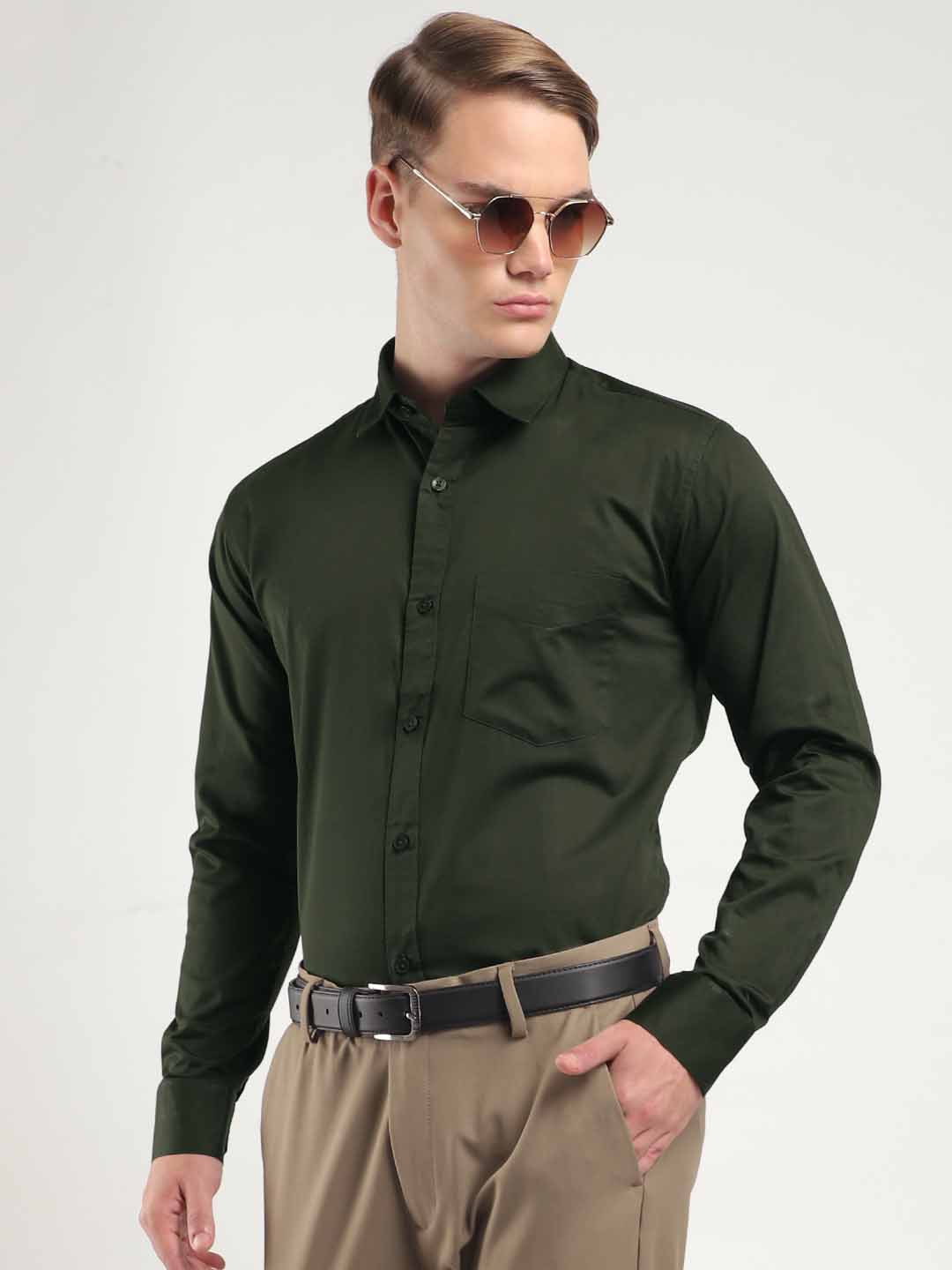 Streetwise Olive Satin Plain Shirt