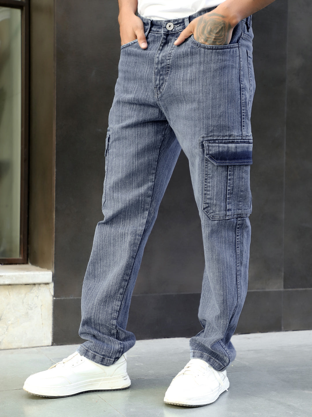 Caventor Blue Berry Blue Baggy Fit Denim Cargo
