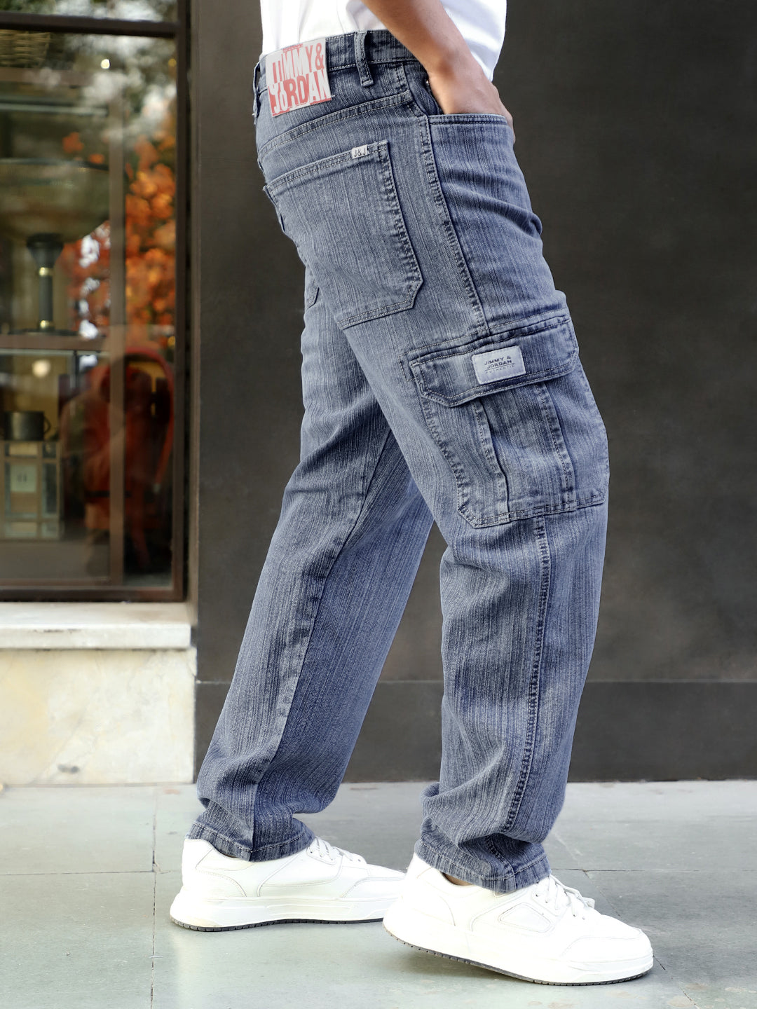 Caventor Blue Berry Blue Baggy Fit Denim Cargo