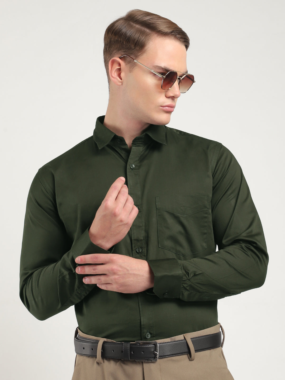 Dark Green Satin Plain Shirt
