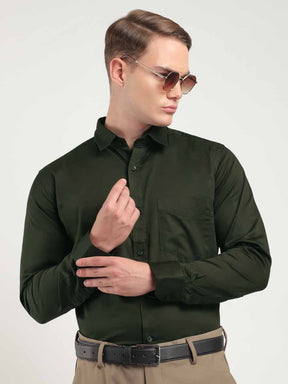 Streetwise Olive Satin Plain Shirt