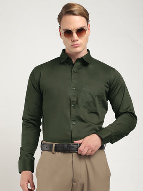 Streetwise Dark Green Satin Plain Shirt