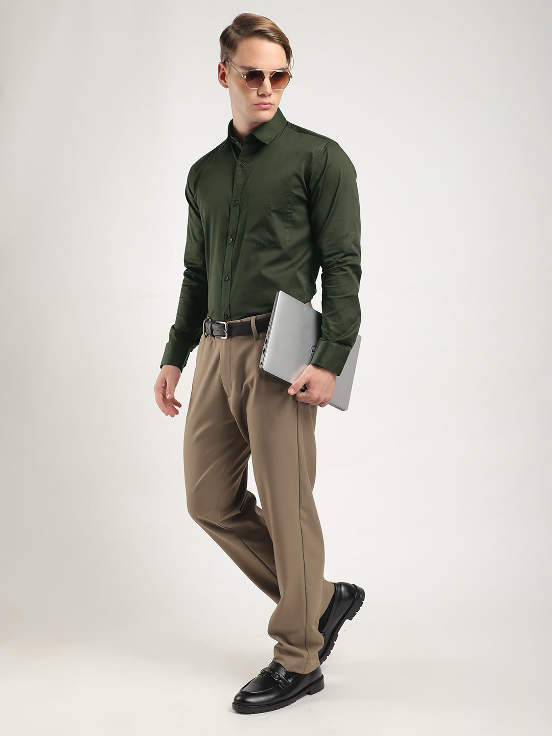 Streetwise Dark Green Satin Plain Shirt