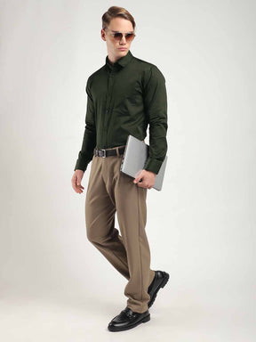 Streetwise Olive Satin Plain Shirt