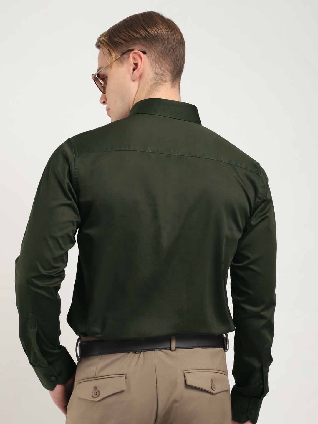 Olive Satin Plain Shirt