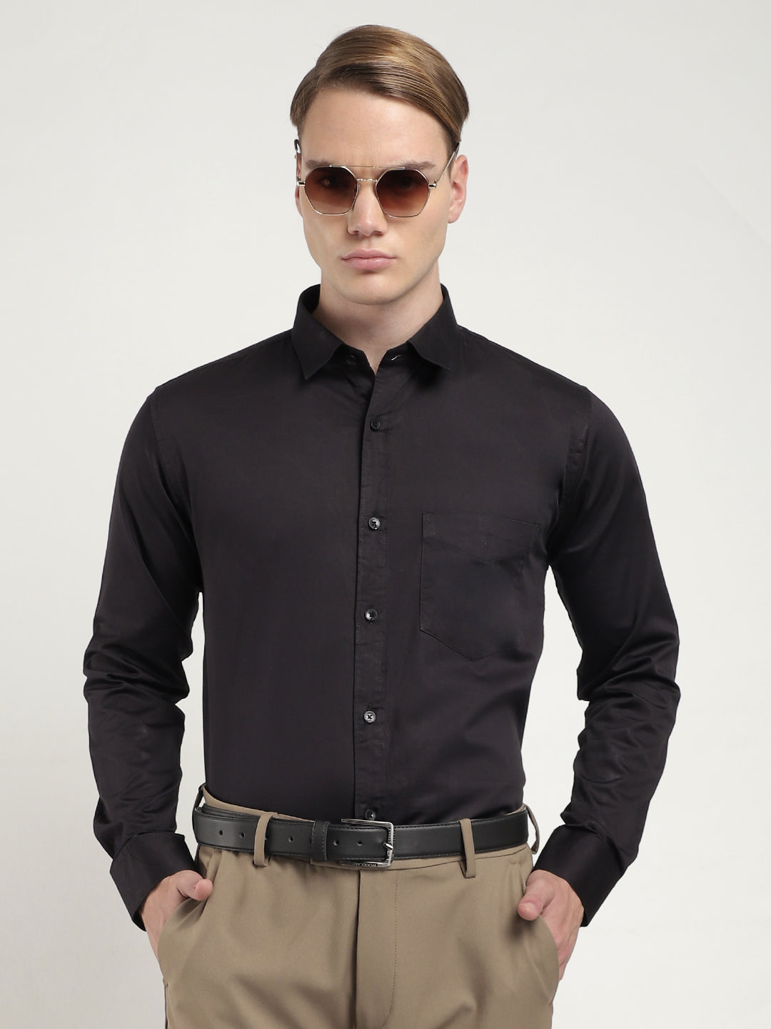 Black Satin Plain Shirt